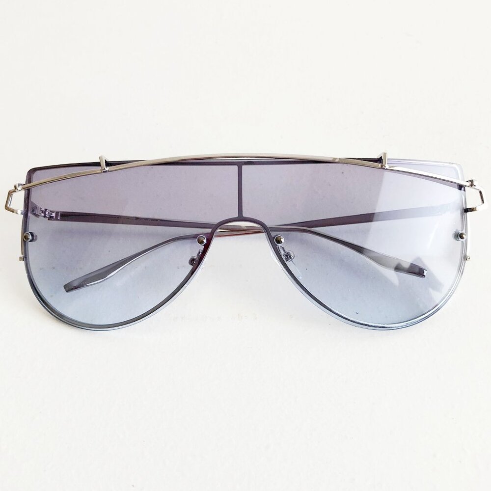 Oversized Y2K Futuristic Shield Sunglasses Gray Blue